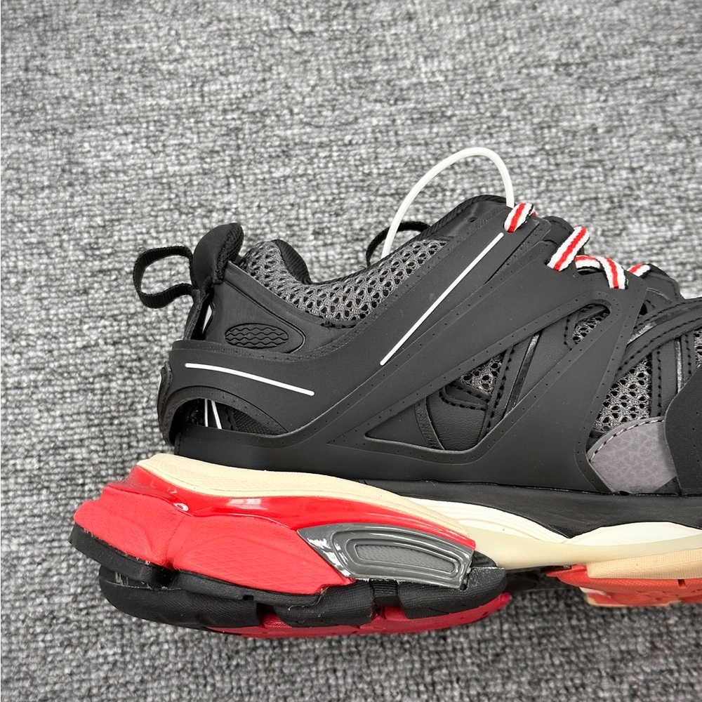 Balenciaga Black, Red & Beige Track Leather Mesh Sneakers - Picture 8 of 9